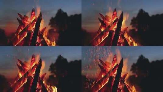 实拍熊熊燃烧的篝火高清在线视频素材下载