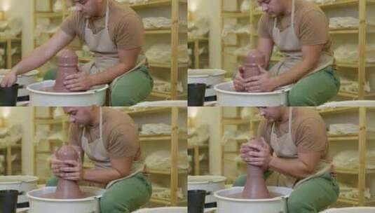 小型企业陶器塑造陶土纺纱在工作室车间的陶高清在线视频素材下载