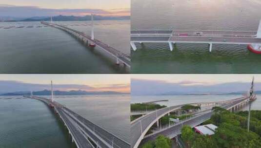 深圳湾大桥车流航拍公路桥梁基础建设广东南高清在线视频素材下载