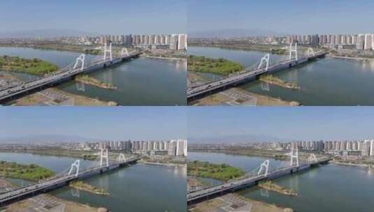 4K航拍陕西汉中汉江上的龙岗大桥高清在线视频素材下载