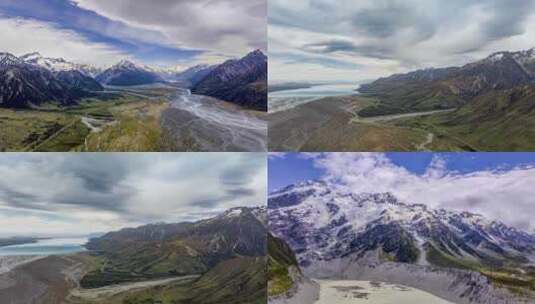 延时航拍新西兰库克雪山冰川光影交织高清在线视频素材下载