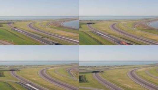 航拍特写修建在乡村平原上的高速公路高清在线视频素材下载