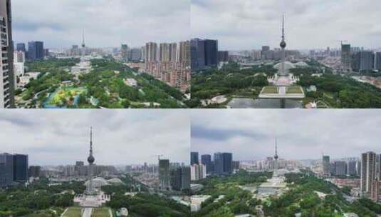 广东佛山电视塔地标建筑航拍高清在线视频素材下载