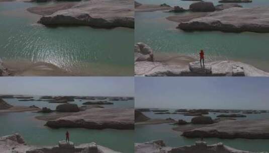 青海海西州乌素特水上雅丹地貌高空航拍高清在线视频素材下载