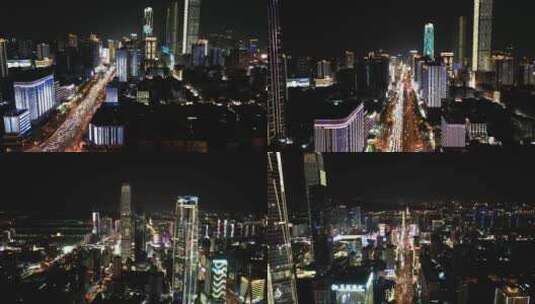 湖南长沙五一大道国金中心世贸大厦夜景航拍高清在线视频素材下载