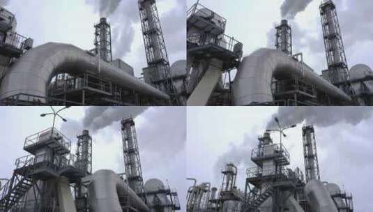工厂中的大型金属管道和烟雾高清在线视频素材下载