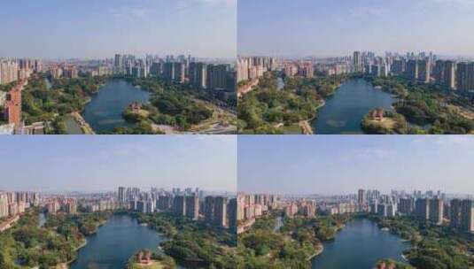 中国广东佛山亚艺公园延时摄影航拍高清在线视频素材下载