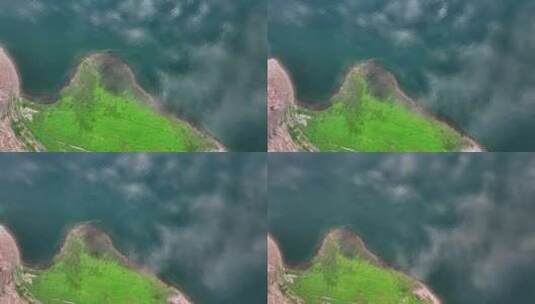 湖泊河流水面倒影绿洲天空云朵自然风景背景高清在线视频素材下载