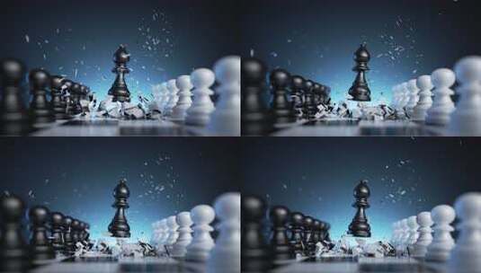 3d动画，棋类游戏战斗，黑王棋子跳下来，高清在线视频素材下载