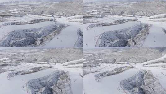 航拍内蒙古呼和浩特马鬃山滑雪场冬季雪景高清在线视频素材下载