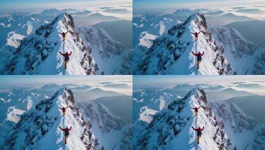 登山者雪山山顶张开双臂高清在线视频素材下载