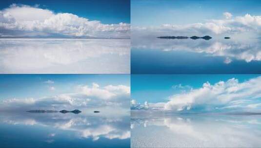 延时盐湖镜面倒影蓝天白云唯美自然风景高清在线视频素材下载
