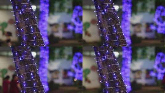 街道树上的彩色灯高清在线视频素材下载