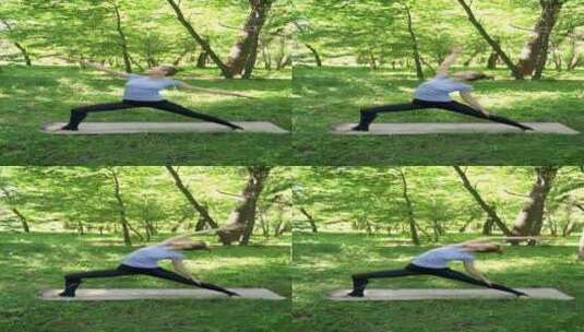 在草坪上做瑜伽的女人高清在线视频素材下载