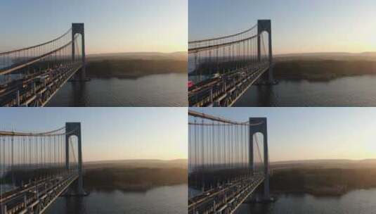 黎明时分大桥的无人机镜头高清在线视频素材下载