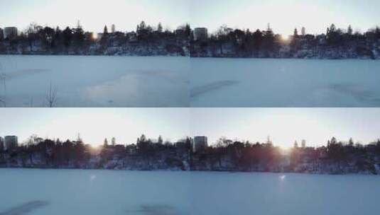 小区外的冰湖景观高清在线视频素材下载