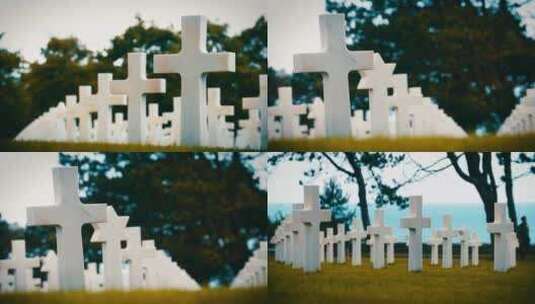 美国公墓的无标记墓碑纪念二战期间死去的人高清在线视频素材下载