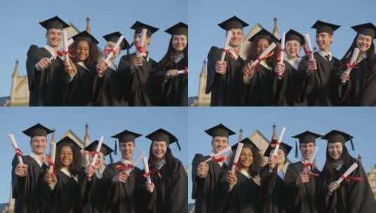毕业生拿着文凭排成一行高清在线视频素材下载