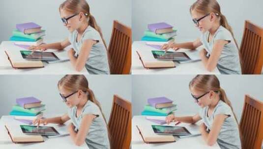 女孩使用平板电脑学习高清在线视频素材下载