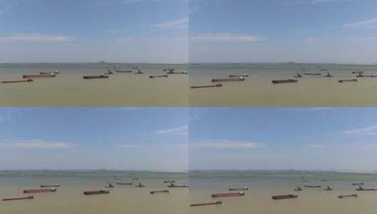 航拍长江洞庭湖上船只水运货运大船高清在线视频素材下载