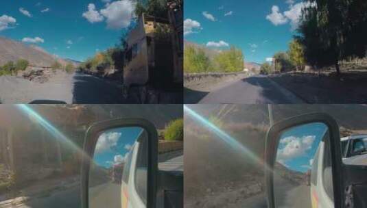 卡车运输视频西藏公路上后视镜的卡车北斗高清在线视频素材下载