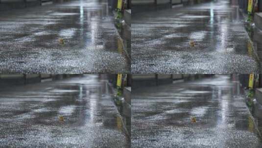 下雨天路面雨水雨滴地面高清在线视频素材下载