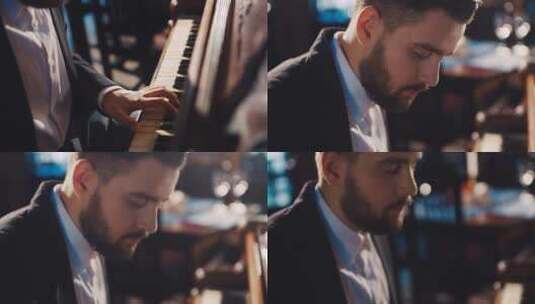 一位男性音乐家在弹钢琴的特写镜头高清在线视频素材下载