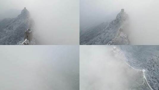 长城冬季雪景下雪飘雪雪花航拍合集高清在线视频素材下载