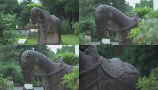 浙江义乌-雨中的马雕塑高清在线视频素材下载