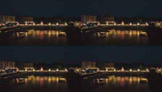 城市航拍湖南芷江风雨桥夜景高清在线视频素材下载