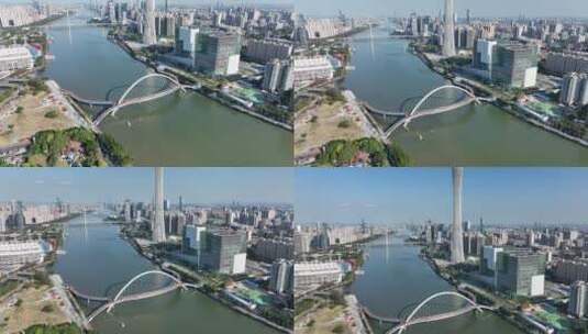 广州海心桥人行天桥航拍高清在线视频素材下载