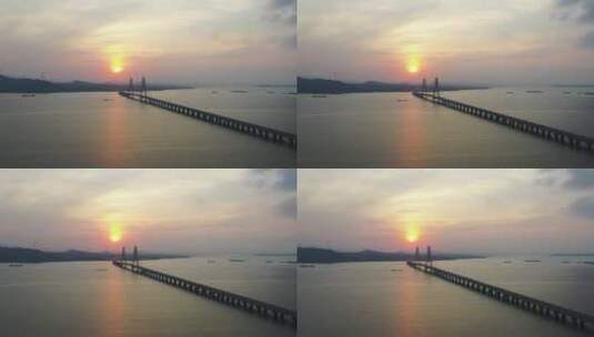 美丽的鄱阳湖风光航拍视频之鄱阳湖二桥日出高清在线视频素材下载