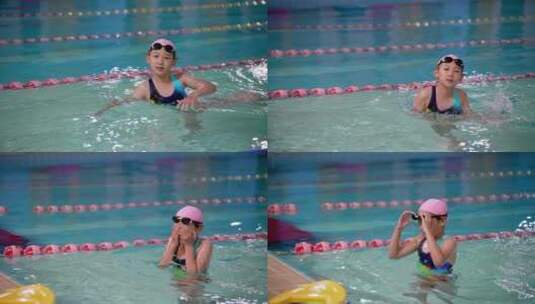 用运动相机在水中拍照玩耍的女孩高清在线视频素材下载
