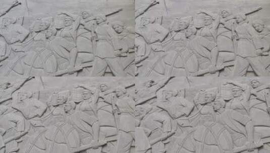 工农红军纪念抗日战争胜利茂岭山浮雕石壁01高清在线视频素材下载