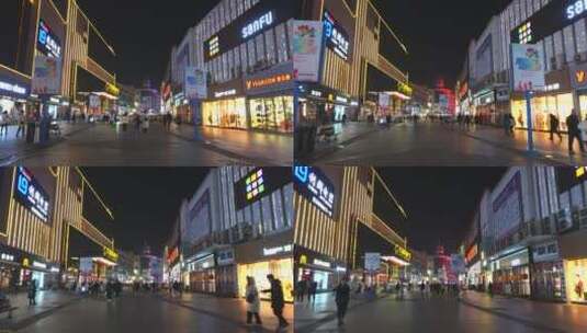 4K商业街延时-城市夜景-青岛李村步行街高清在线视频素材下载
