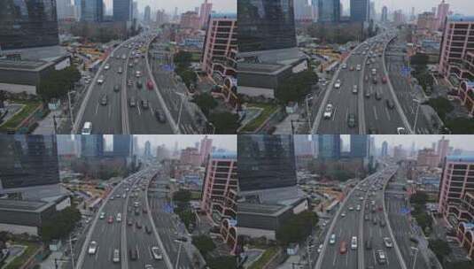 航拍上海延安路立交桥交通高清在线视频素材下载