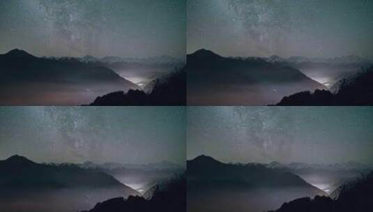 川西理县雪山峡谷星空延时高清在线视频素材下载