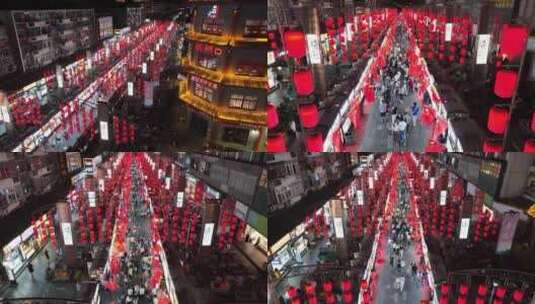 洛阳老城十字街夜市国庆氛围满满 红旗飘扬高清在线视频素材下载
