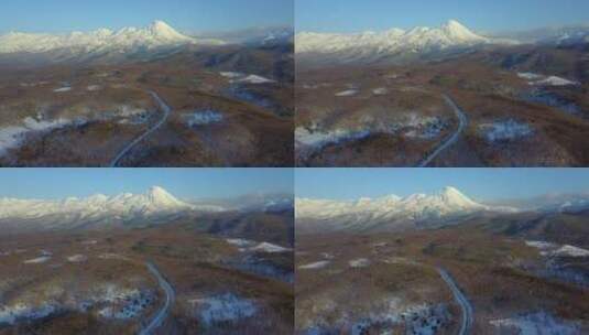 日本北海道知床雪原雪山自然风光航拍高清在线视频素材下载
