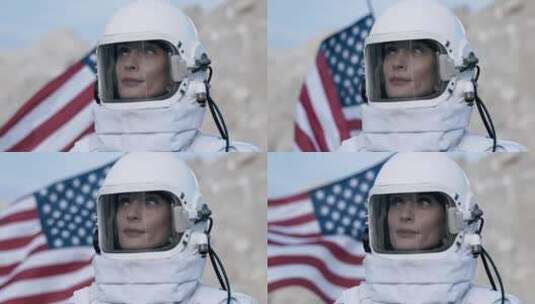 宇航员登上太空并插上国旗高清在线视频素材下载