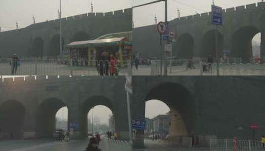 西安车拍绕尚德门古城墙高清在线视频素材下载