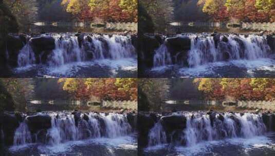 本溪大石湖景区内秋天的溪流瀑布高清在线视频素材下载