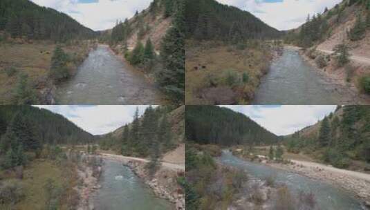 4K航拍山区的河流峡谷高清在线视频素材下载