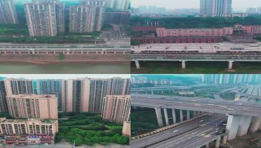 航拍重庆城市建筑竖屏高清在线视频素材下载