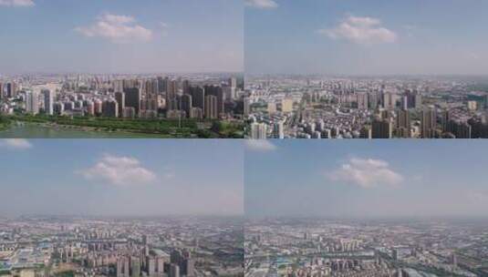 晴空万里城市俯视航拍高清在线视频素材下载