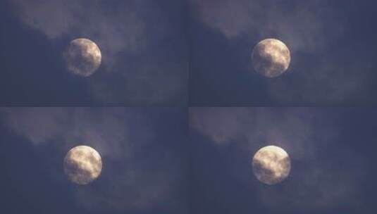 被薄云遮住的月亮特写高清在线视频素材下载