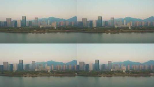 杭州市富阳区城市CBD城市建筑航拍高清在线视频素材下载