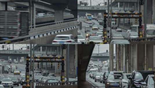 立交桥高架桥交通拥堵车辆车流阴天寒冷高清在线视频素材下载