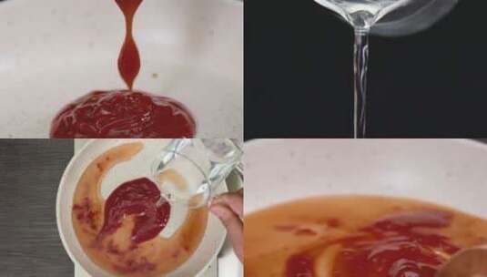 番茄酱加水炒制高清在线视频素材下载