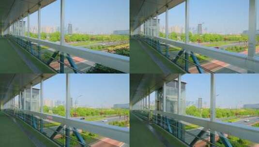 人行天桥上看城市街景高清在线视频素材下载